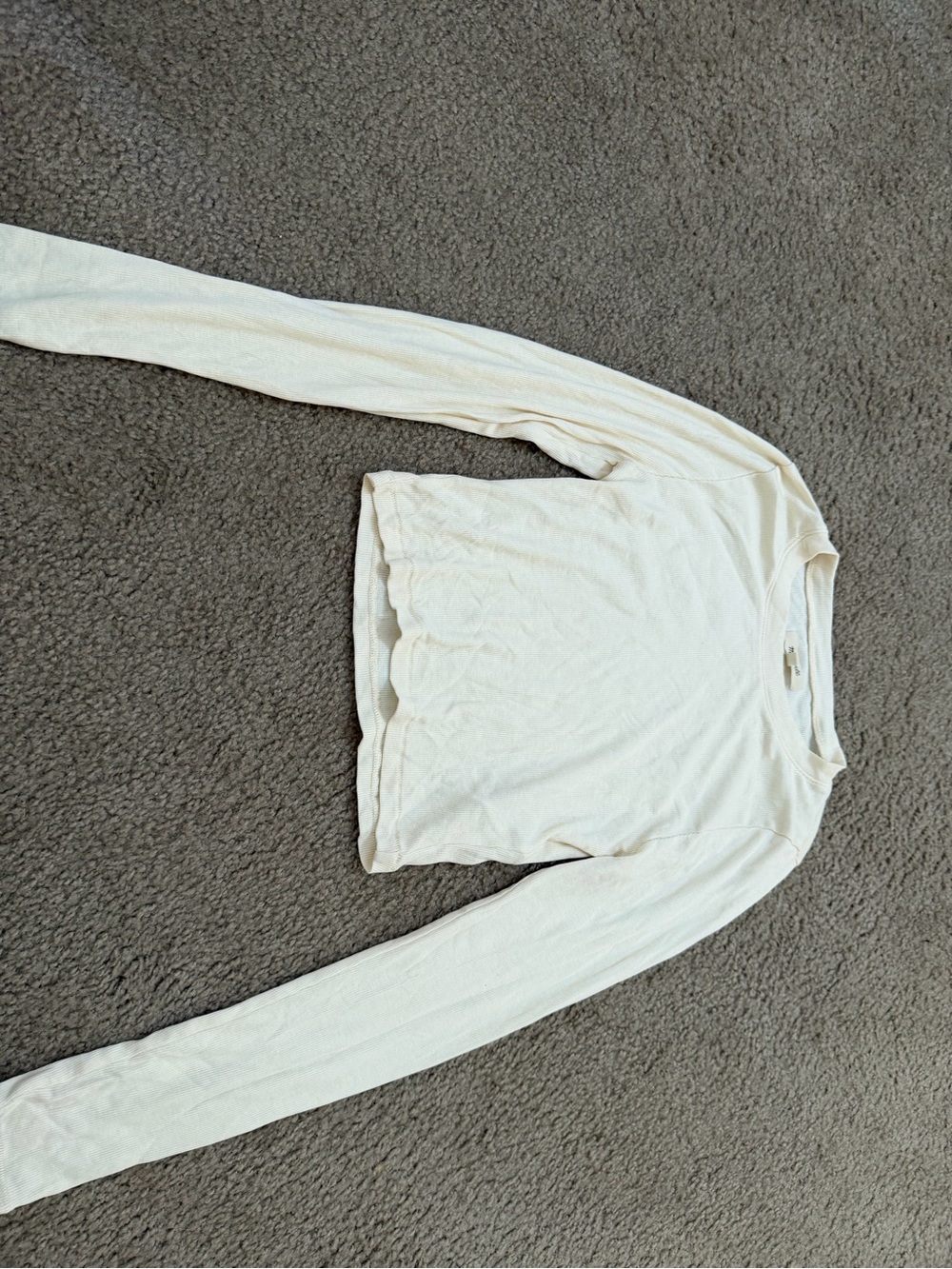 Madewell Ivory Long-Sleeve Ruffle-Hem Crop Top
